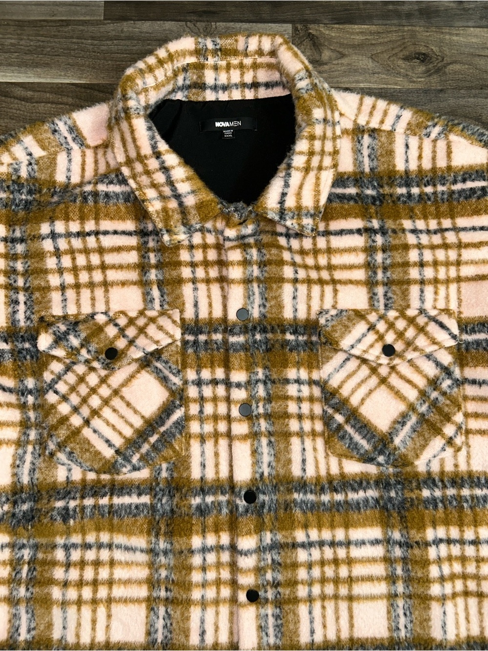 NovaMEN Plaid Fuzzy Shacket Jacket Pink Brown Gray 3XL